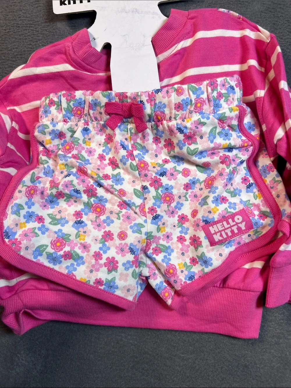 Hello Kitty Pink and White Striped Sweatshirt with Plush Crossbody